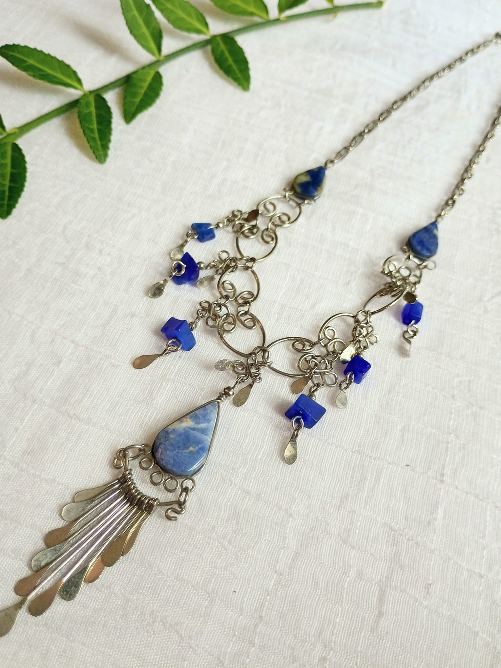 💙 FESTIVAL FASHION 💙 VTG Artisan, Gemstone & Peruvian Silver Bib Necklace